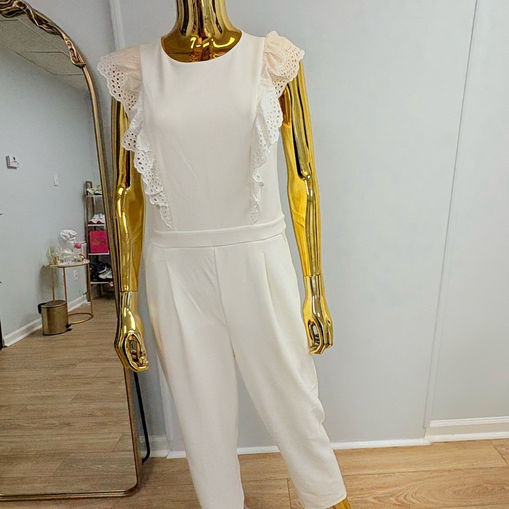 Elegant White Lace Trim Jumpsuit